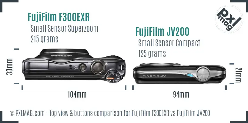 FujiFilm F300EXR vs FujiFilm JV200 top view buttons comparison