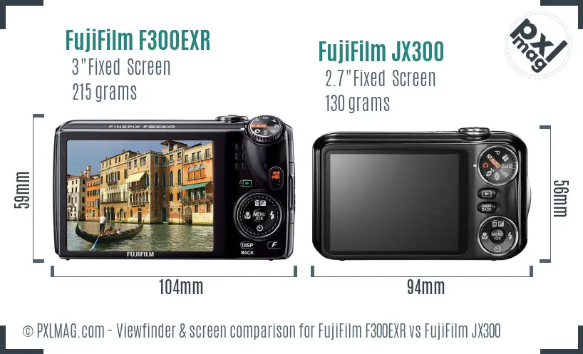 FujiFilm F300EXR vs FujiFilm JX300 Screen and Viewfinder comparison