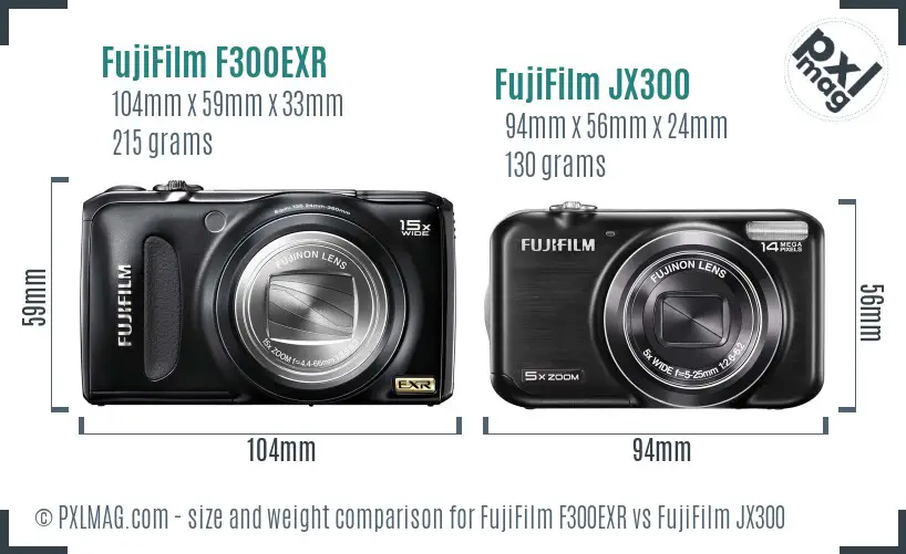 FujiFilm F300EXR vs FujiFilm JX300 size comparison