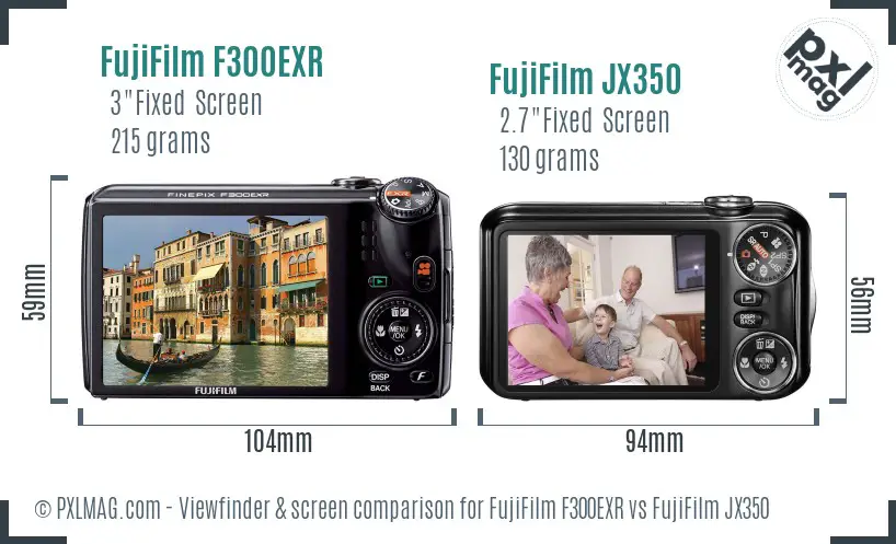 FujiFilm F300EXR vs FujiFilm JX350 Screen and Viewfinder comparison