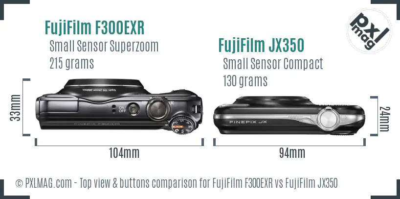 FujiFilm F300EXR vs FujiFilm JX350 top view buttons comparison