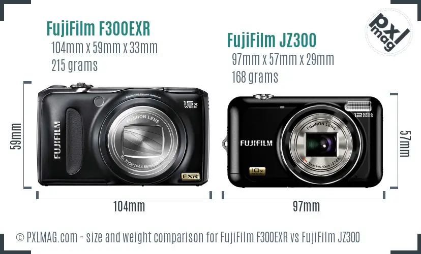 FujiFilm F300EXR vs FujiFilm JZ300 size comparison FujiFilm F300EXR vs FujiFilm JZ300 size comparison
