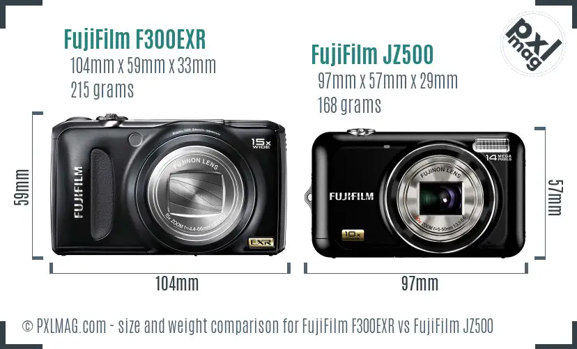 FujiFilm F300EXR vs FujiFilm JZ500 size comparison