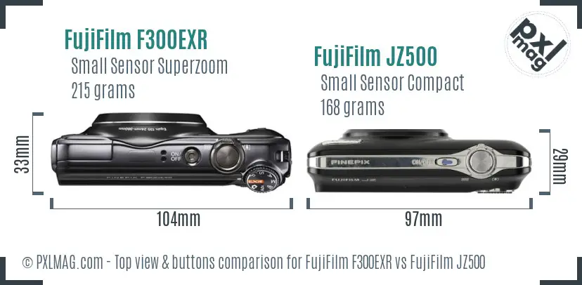 FujiFilm F300EXR vs FujiFilm JZ500 top view buttons comparison