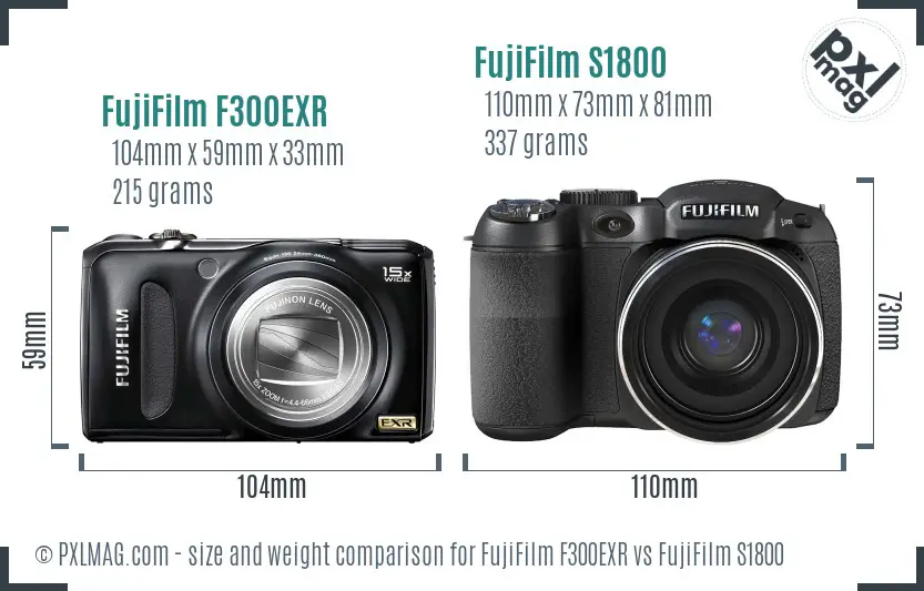 FujiFilm F300EXR vs FujiFilm S1800 size comparison