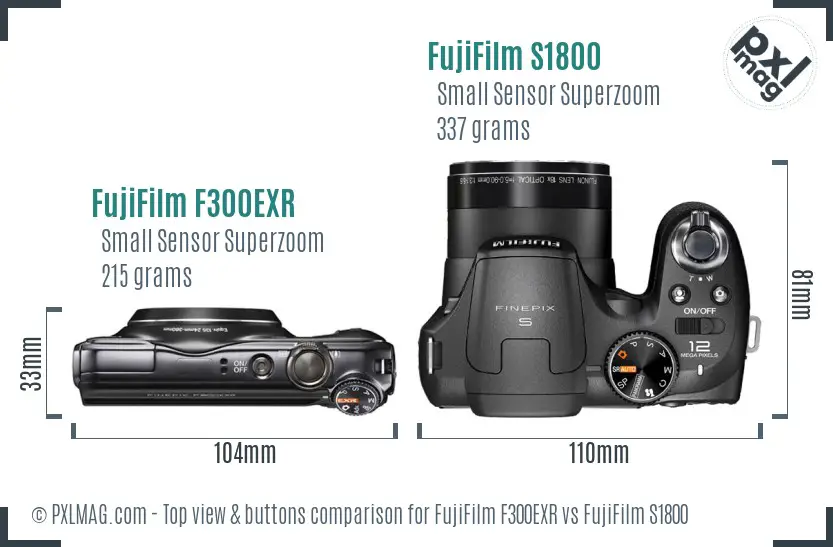 FujiFilm F300EXR vs FujiFilm S1800 top view buttons comparison