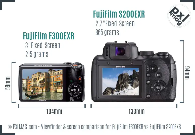 FujiFilm F300EXR vs FujiFilm S200EXR Screen and Viewfinder comparison