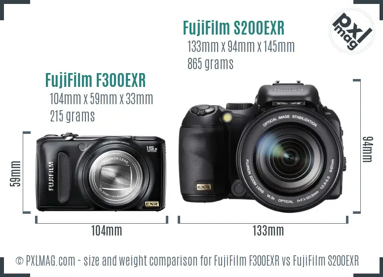 FujiFilm F300EXR vs FujiFilm S200EXR size comparison