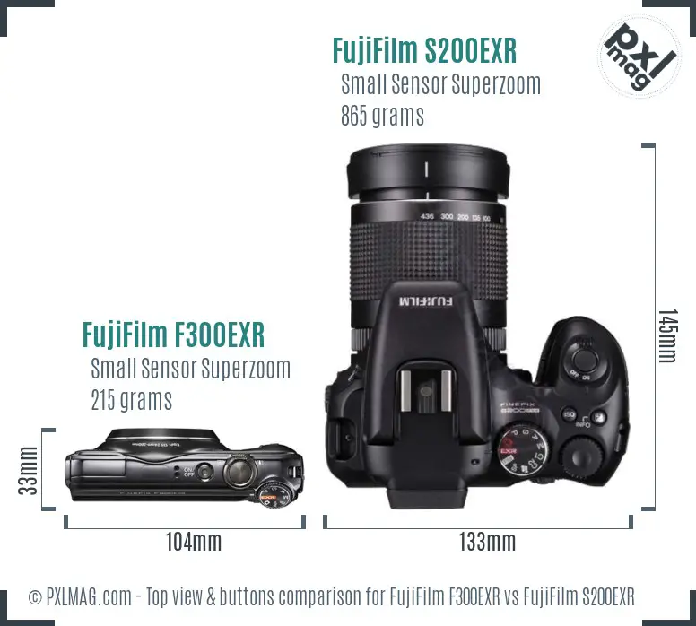 FujiFilm F300EXR vs FujiFilm S200EXR top view buttons comparison