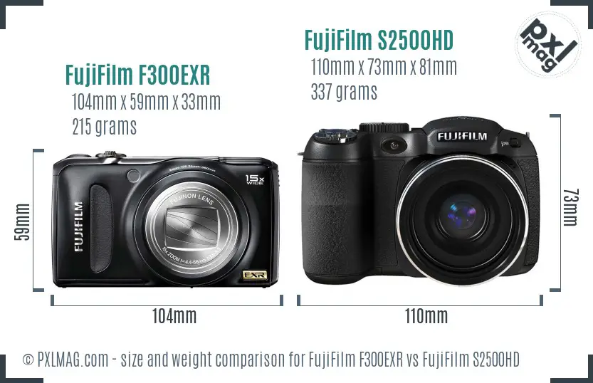 FujiFilm F300EXR vs FujiFilm S2500HD size comparison