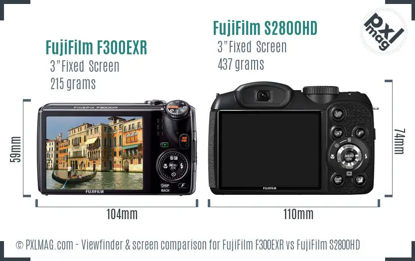 FujiFilm F300EXR vs FujiFilm S2800HD Screen and Viewfinder comparison