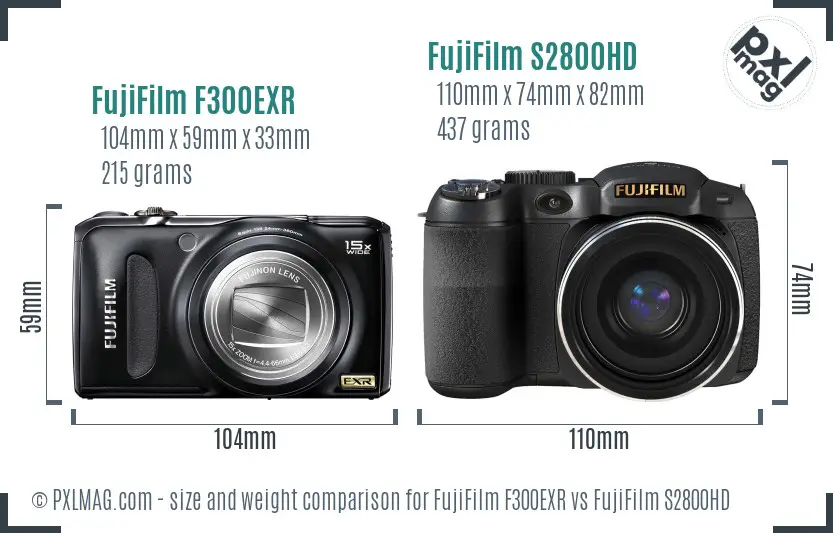 FujiFilm F300EXR vs FujiFilm S2800HD size comparison