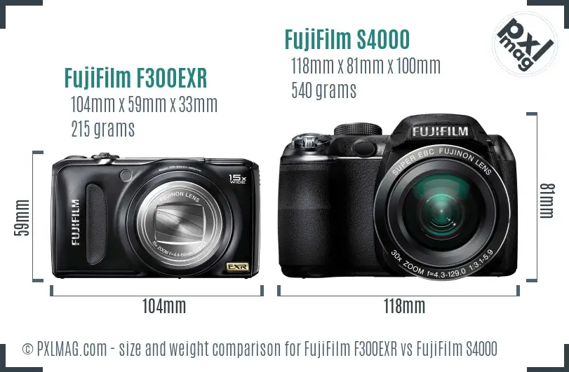 FujiFilm F300EXR vs FujiFilm S4000 size comparison FujiFilm F300EXR vs FujiFilm S4000 size comparison
