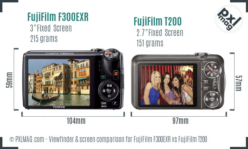 FujiFilm F300EXR vs FujiFilm T200 Screen and Viewfinder comparison