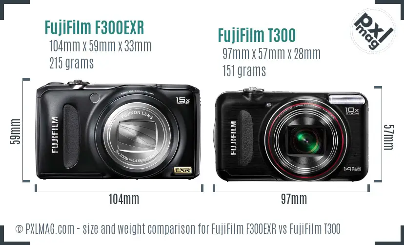 FujiFilm F300EXR vs FujiFilm T300 size comparison FujiFilm F300EXR vs FujiFilm T300 size comparison
