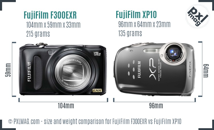 FujiFilm F300EXR vs FujiFilm XP10 size comparison FujiFilm F300EXR vs FujiFilm XP10 size comparison