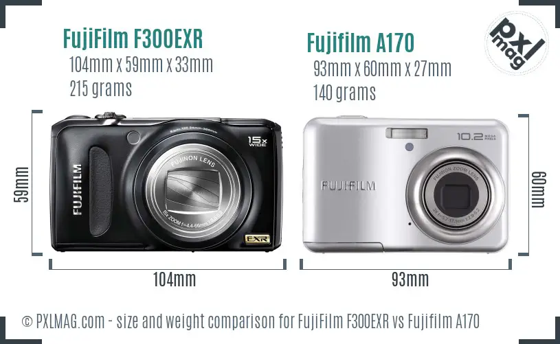 FujiFilm F300EXR vs Fujifilm A170 size comparison