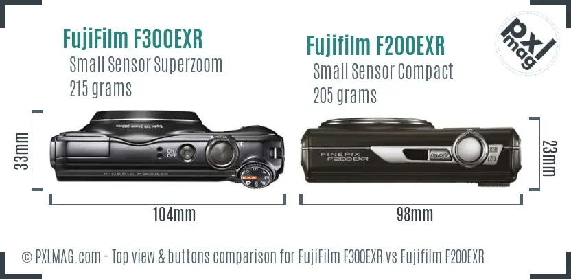 FujiFilm F300EXR vs Fujifilm F200EXR top view buttons comparison FujiFilm F300EXR vs Fujifilm F200EXR top view buttons comparison