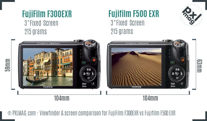 FujiFilm F300EXR vs Fujifilm F500 EXR Screen and Viewfinder comparison
