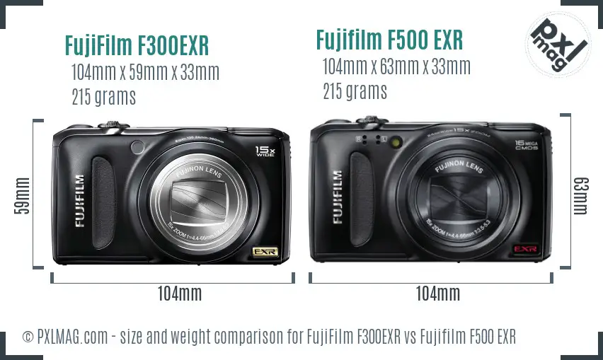 FujiFilm F300EXR vs Fujifilm F500 EXR size comparison