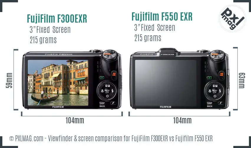 FujiFilm F300EXR vs Fujifilm F550 EXR Screen and Viewfinder comparison
