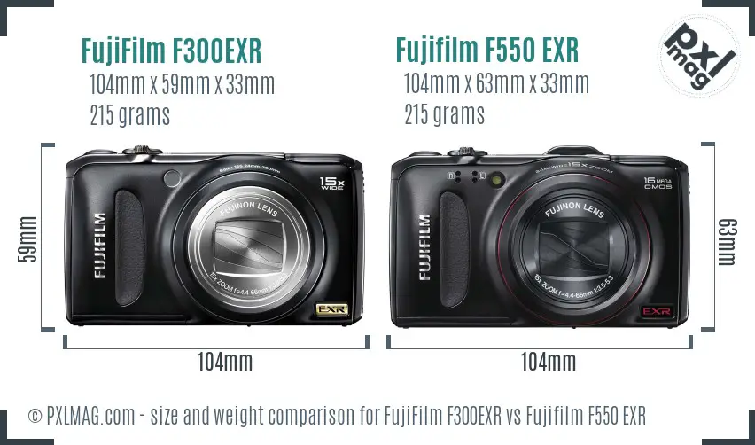FujiFilm F300EXR vs Fujifilm F550 EXR size comparison