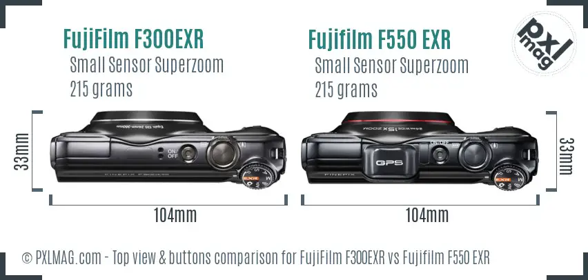 FujiFilm F300EXR vs Fujifilm F550 EXR top view buttons comparison