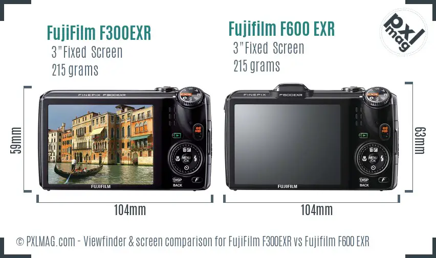 FujiFilm F300EXR vs Fujifilm F600 EXR Screen and Viewfinder comparison