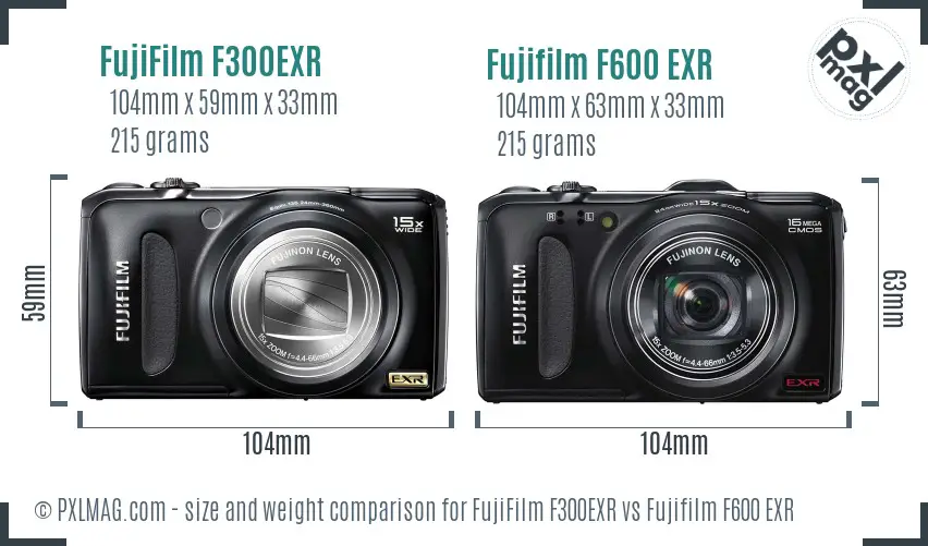 FujiFilm F300EXR vs Fujifilm F600 EXR size comparison