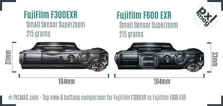 FujiFilm F300EXR vs Fujifilm F600 EXR top view buttons comparison