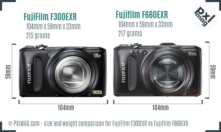 FujiFilm F300EXR vs Fujifilm F660EXR size comparison