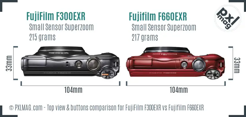 FujiFilm F300EXR vs Fujifilm F660EXR top view buttons comparison