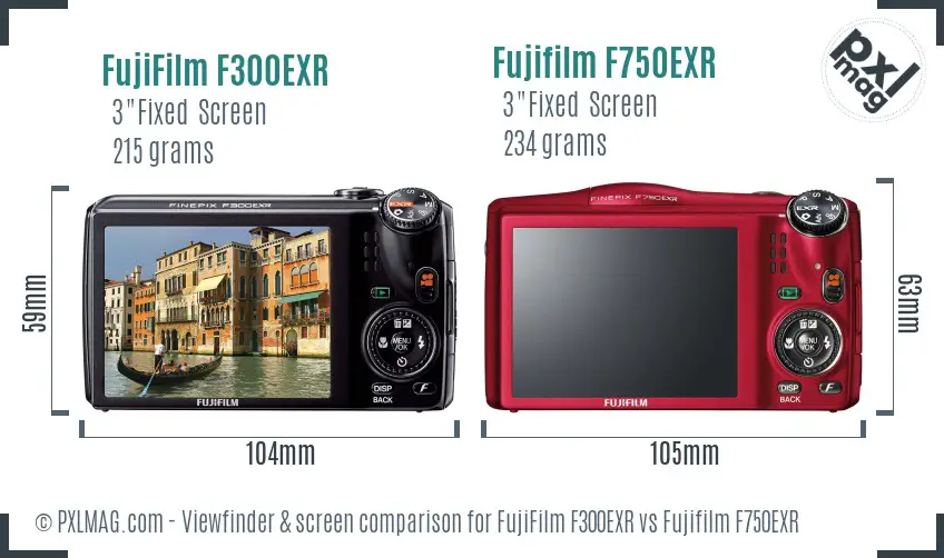 FujiFilm F300EXR vs Fujifilm F750EXR Screen and Viewfinder comparison