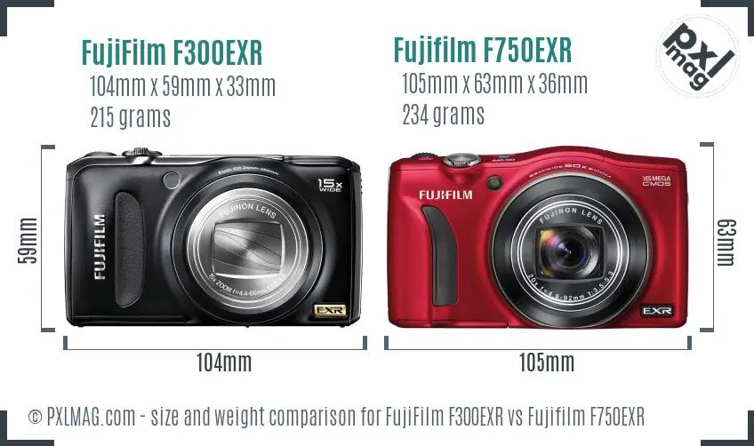 FujiFilm F300EXR vs Fujifilm F750EXR size comparison