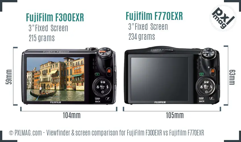 FujiFilm F300EXR vs Fujifilm F770EXR Screen and Viewfinder comparison