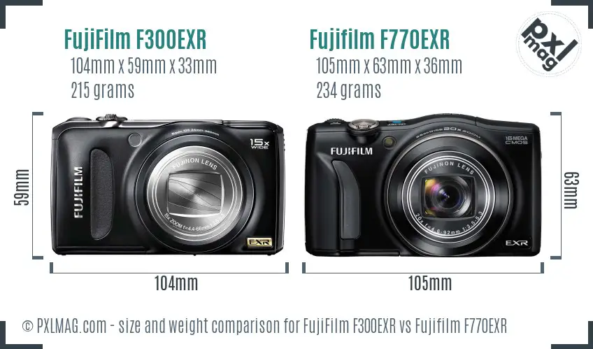FujiFilm F300EXR vs Fujifilm F770EXR size comparison