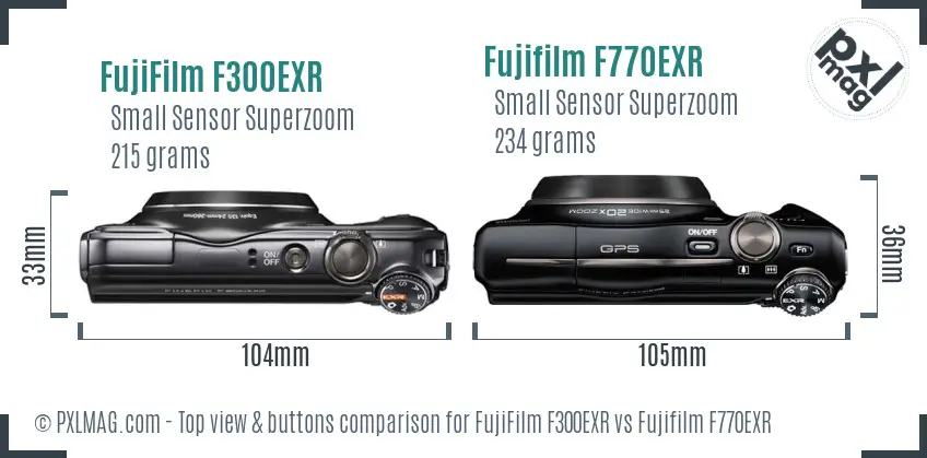 FujiFilm F300EXR vs Fujifilm F770EXR top view buttons comparison