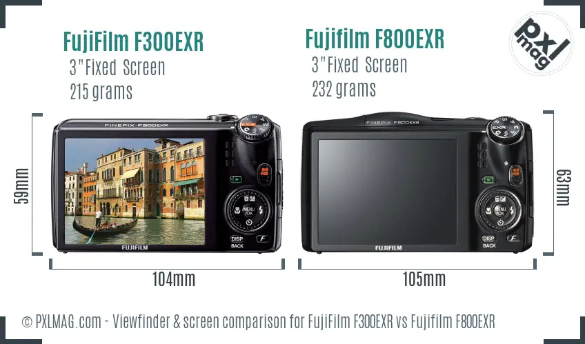 FujiFilm F300EXR vs Fujifilm F800EXR Screen and Viewfinder comparison
