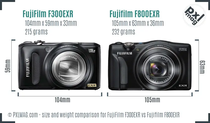 FujiFilm F300EXR vs Fujifilm F800EXR size comparison