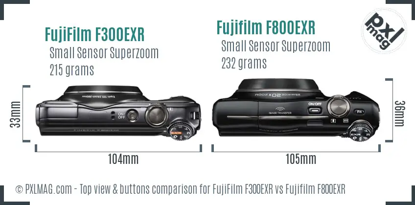 FujiFilm F300EXR vs Fujifilm F800EXR top view buttons comparison