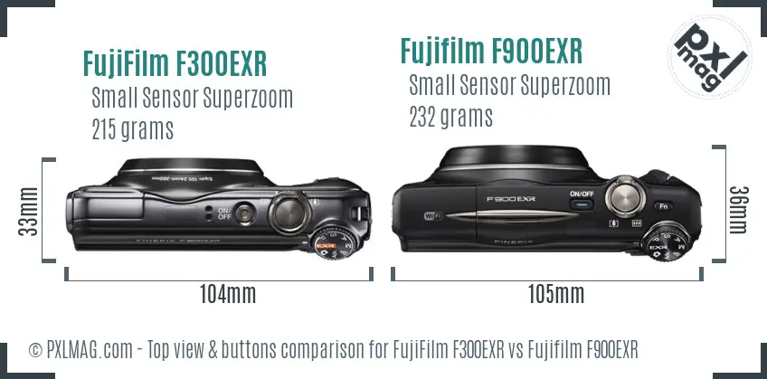 FujiFilm F300EXR vs Fujifilm F900EXR top view buttons comparison