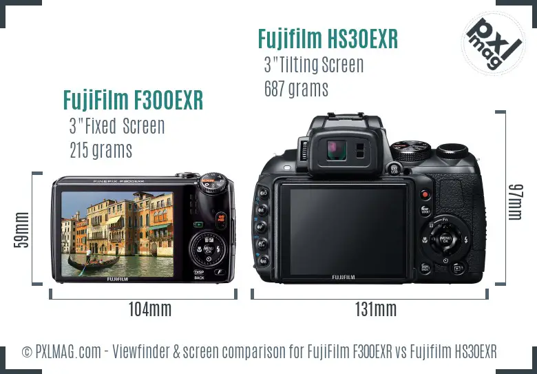 FujiFilm F300EXR vs Fujifilm HS30EXR Screen and Viewfinder comparison