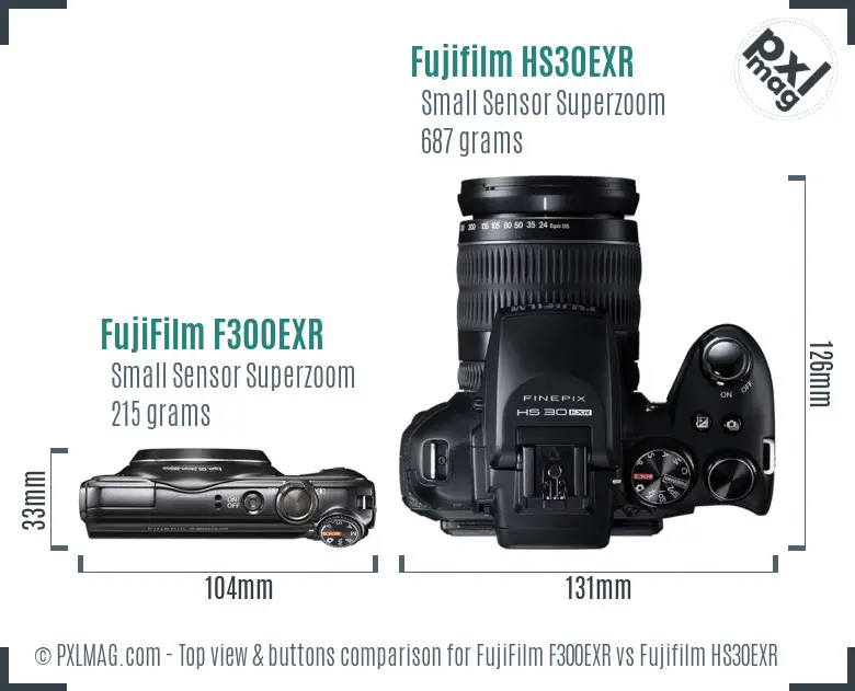 FujiFilm F300EXR vs Fujifilm HS30EXR top view buttons comparison
