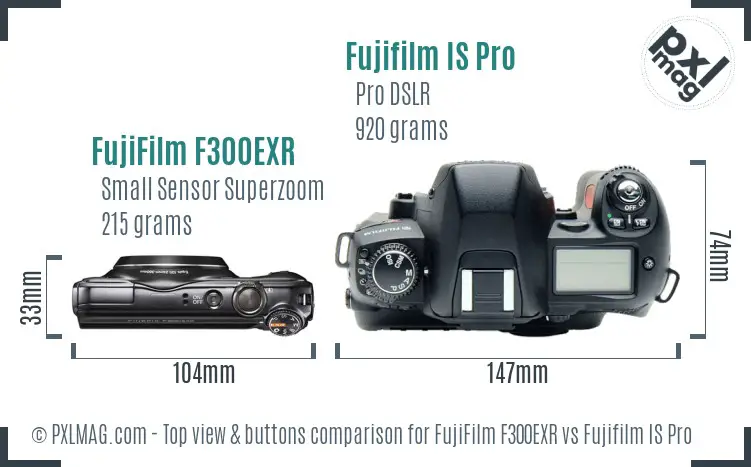 FujiFilm F300EXR vs Fujifilm IS Pro top view buttons comparison