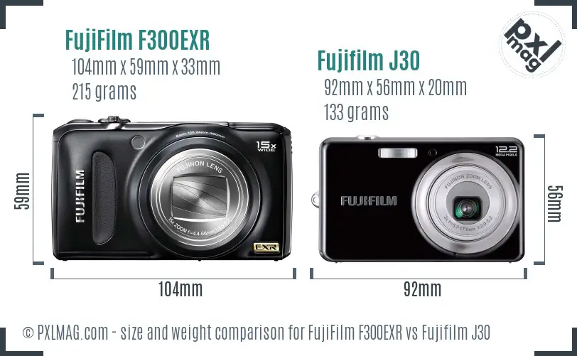 FujiFilm F300EXR vs Fujifilm J30 size comparison