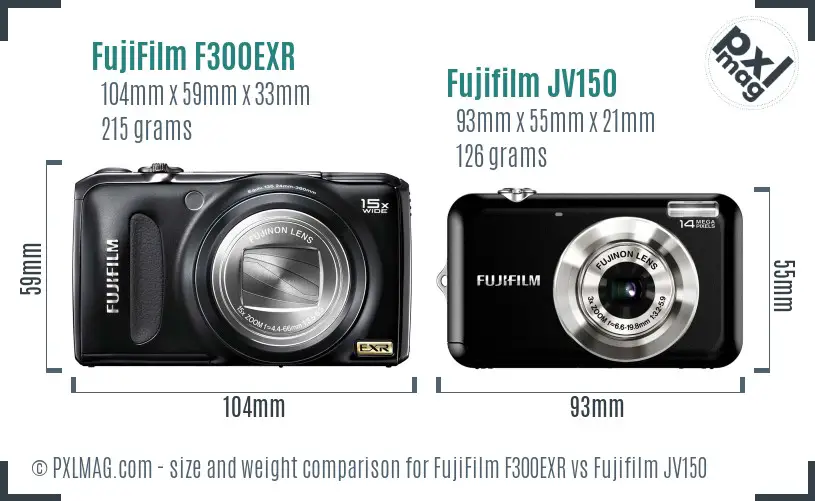 FujiFilm F300EXR vs Fujifilm JV150 size comparison
