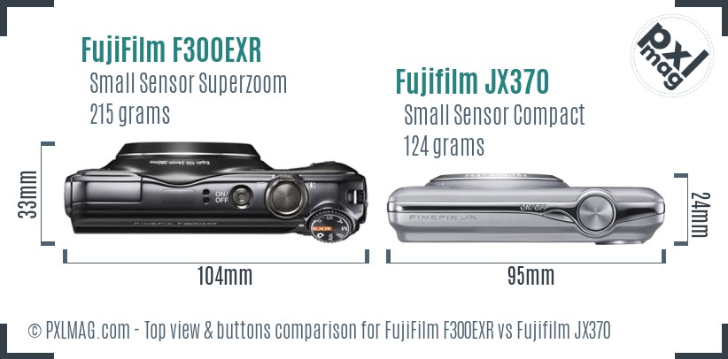 FujiFilm F300EXR vs Fujifilm JX370 top view buttons comparison
