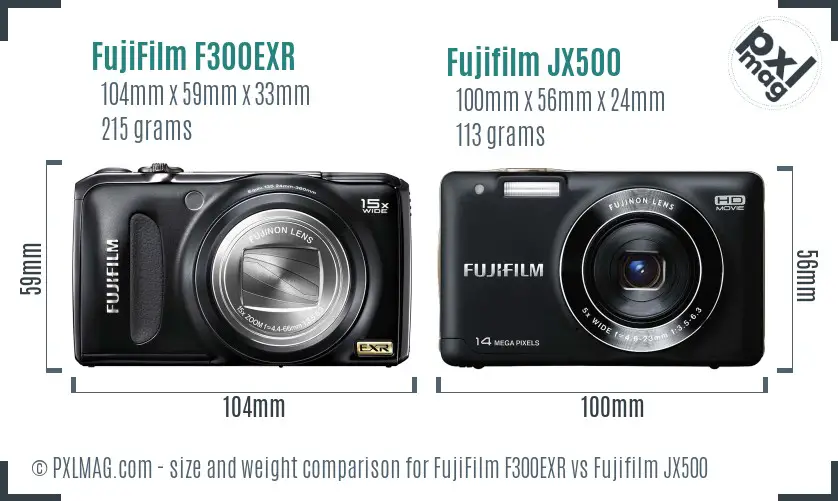 FujiFilm F300EXR vs Fujifilm JX500 size comparison FujiFilm F300EXR vs Fujifilm JX500 size comparison