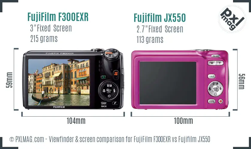 FujiFilm F300EXR vs Fujifilm JX550 Screen and Viewfinder comparison