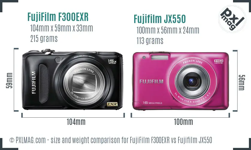 FujiFilm F300EXR vs Fujifilm JX550 size comparison